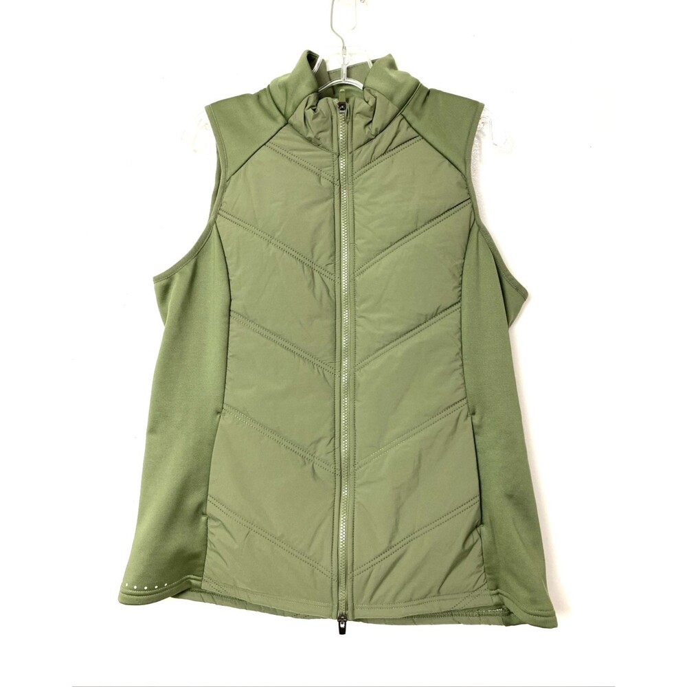AVIA Vest Size L Green Olive Full Zip Pockets Mock Neck Sleevless Winter Outdoor